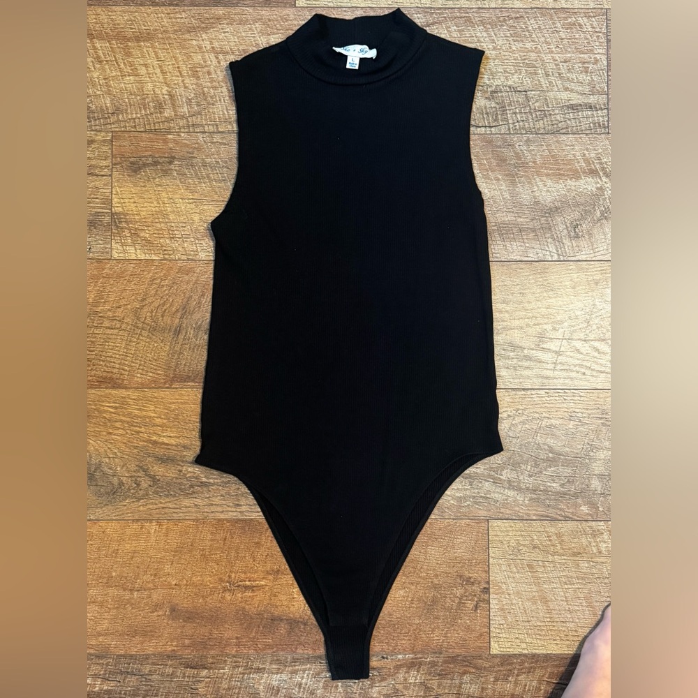 She + Sky Black Mock Neck Bodysuit